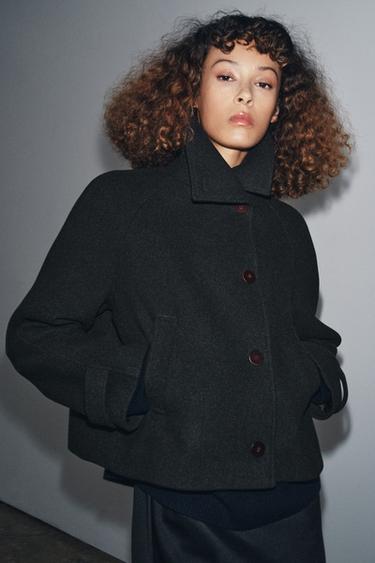ZW COLLECTION SHORT WOOL COAT - Dark grey by Zara