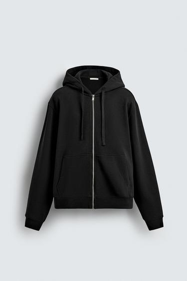 BASIC ZIP-UP HOODIE - Black by Zara