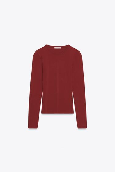 LONG SLEEVE T-SHIRT - Dark red by Zara