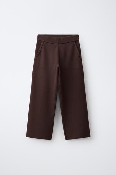KNIT WIDE-LEG TROUSERS - Brown by Zara