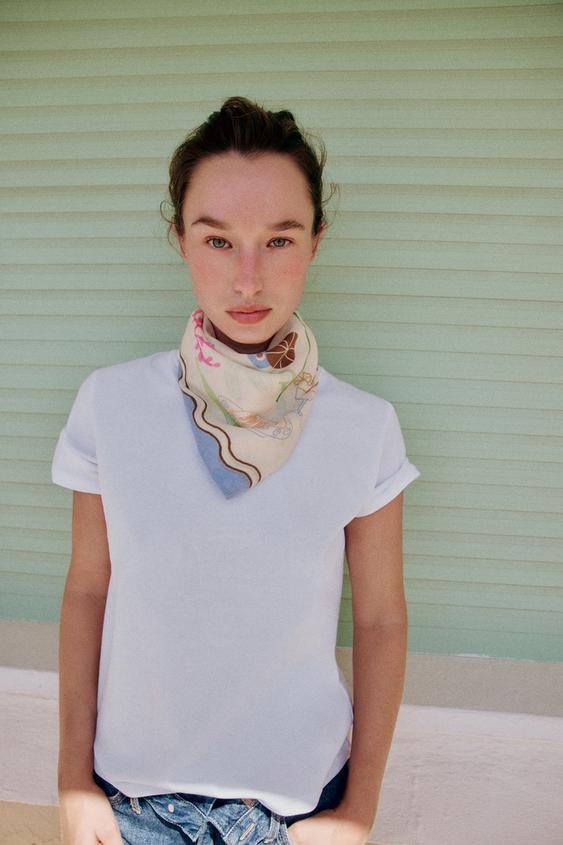 CRAB AND FISH PRINT SCARF - Ecru by Zara - Image 0