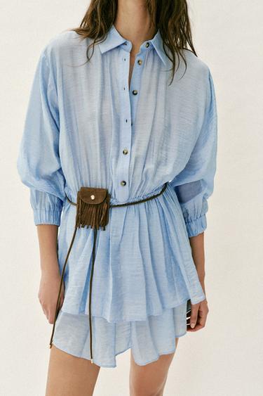 SHORT DRESS WITH BELT AND POCKET - Sky blue by Zara