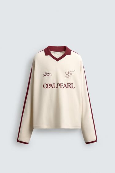 RETRO FOOTBALL EMBROIDERED POLO SHIRT - Oyster-white by Zara