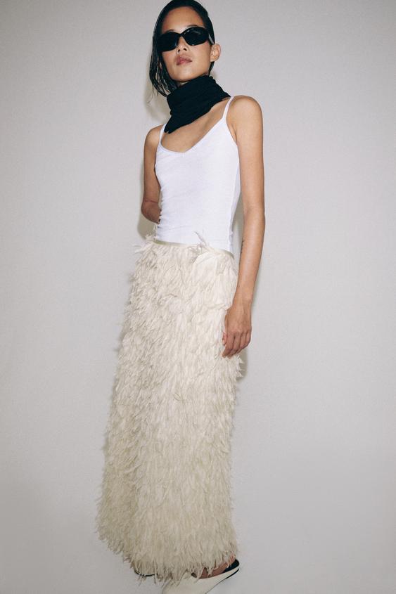 ZW COLLECTION LIMITED EDITION FEATHER SKIRT - Ecru by Zara - Image 0