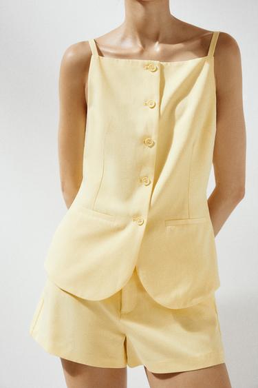 BUTTONED WAISTCOAT TOP - Light yellow by Zara