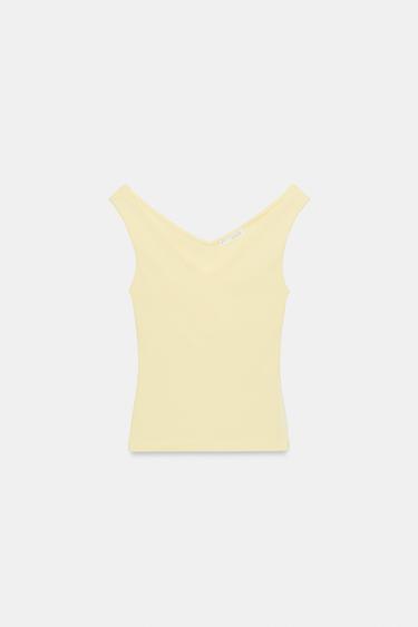 OFF-THE-SHOULDER T-SHIRT - Pastel yellow by Zara