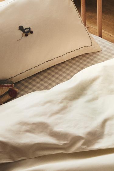 KIDS' DUVET COVER WITH EMBROIDERED TRIM - Oyster-white by Zara