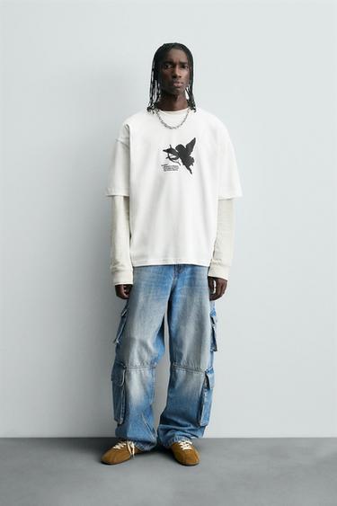 RUBBERISED PRINT T-SHIRT - Oyster-white by Zara - Image 0