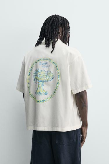RELAXED FIT LYOCELL-COTTON PRINTED SHIRT - Oyster-white by Zara