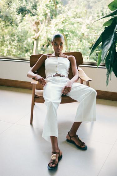 LINEN BLEND CULOTTES WITH BELT - White by Zara