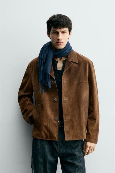 SUEDE LEATHER OVERSHIRT - Brown by Zara