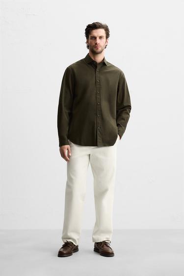 LYOCELL - COTTON SHIRT - Dark khaki by Zara - Image 0