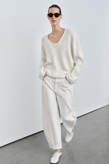 ZW COLLECTION BARREL HIGH-WAIST JEANS - White by Zara