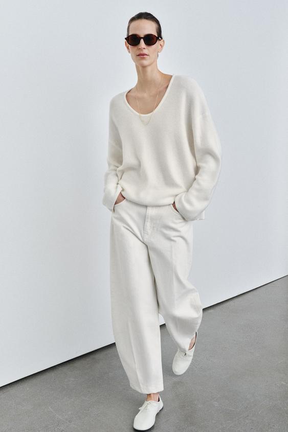 ZW COLLECTION BARREL HIGH-WAIST JEANS - White by Zara - Image 0