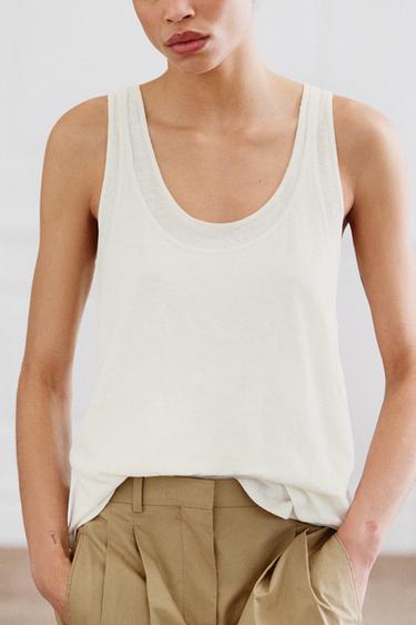 COTTON AND LINEN TOP - Ecru by Zara
