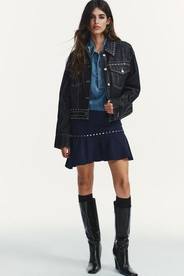ASYMMETRIC RUFFLED SKIRT WITH STUDS - Navy blue by Zara