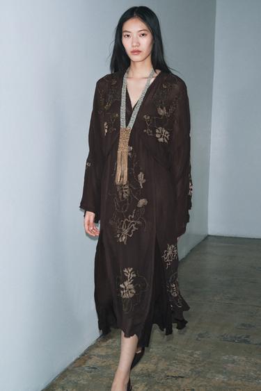 ZW COLLECTION LIMITED EDITION EMBROIDERED DRESS WITH BEADS - Brown by Zara