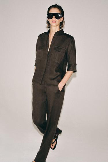LINEN SHIRT AND TROUSERS SET - Nude by Zara - Image 0