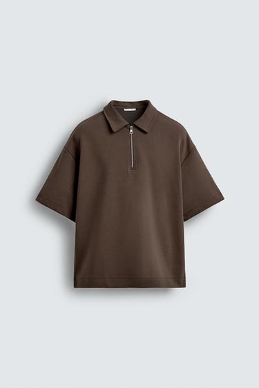 INTERLOCK POLO SHIRT WITH ZIP - Chocolate by Zara