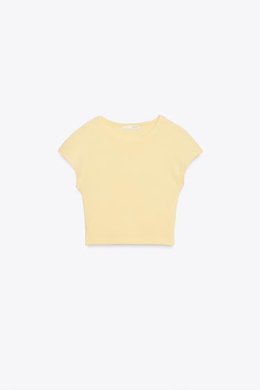 COTTON MODAL CROP T-SHIRT - yellow by Zara