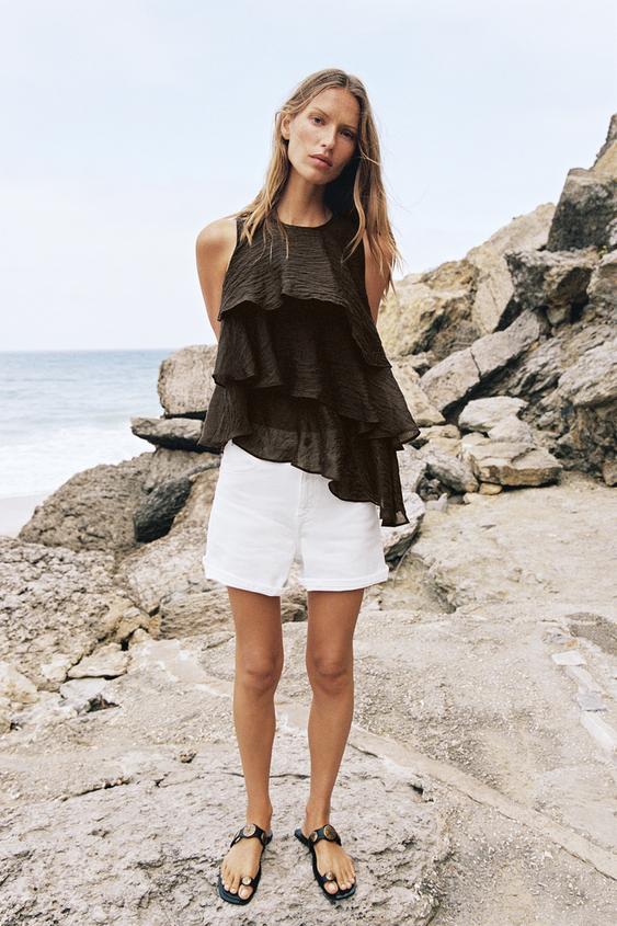 ASYMMETRIC RUFFLED TOP - Brown by Zara - Image 0