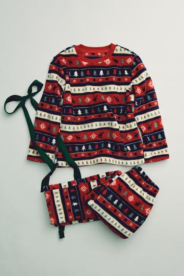 AGES 6-14 / SOFT TEXTURE TREE PRINT PYJAMAS - Red by Zara