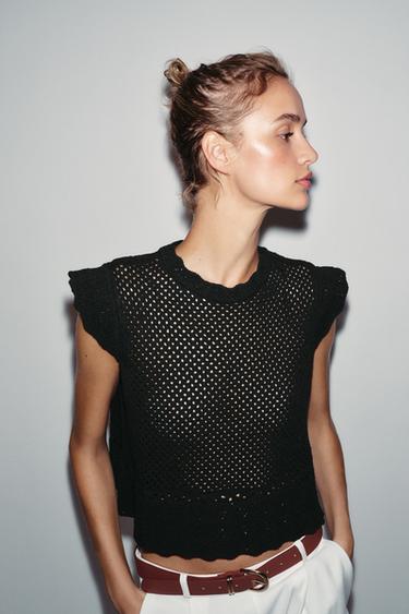 CUTWORK KNIT TOP - Black by Zara