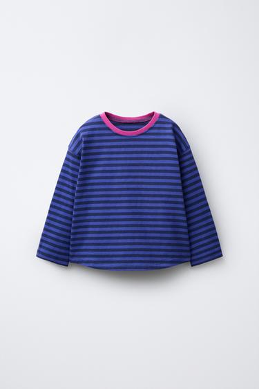 STRIPED T-SHIRT - Ecru / Blue by Zara