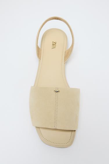 LEATHER STRAP FLAT SANDALS - Sand Brown by Zara