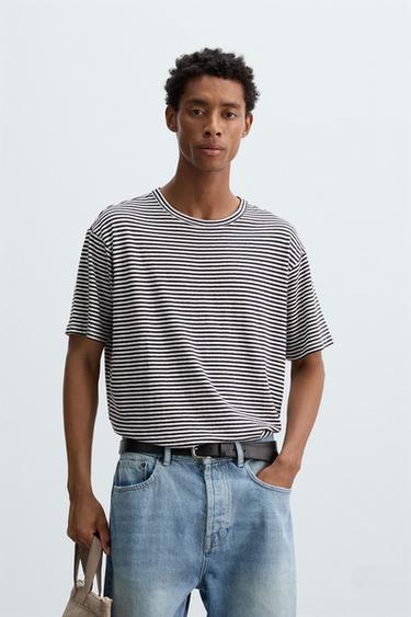 COTTON - LINEN STRIPED T-SHIRT - Stripes by Zara