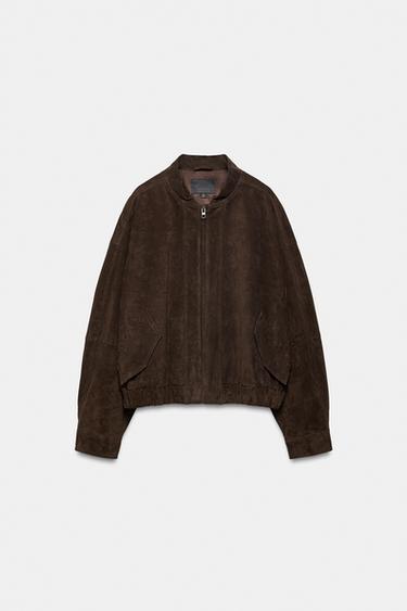 100% SUEDE LEATHER BOMBER JACKET - Chocolate brown by Zara