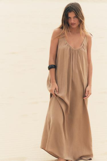 FLOWING MIDI DRESS - camel by Zara - Image 0