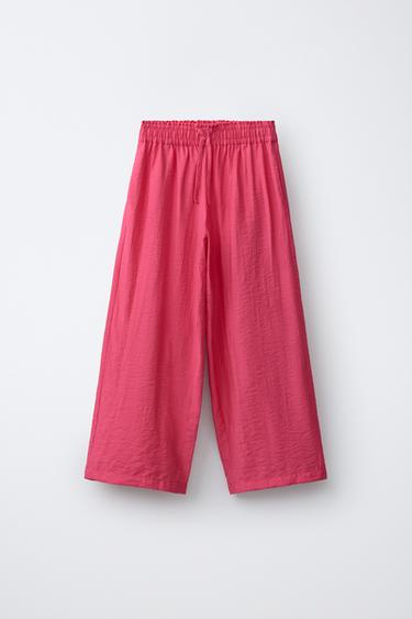 WIDE-LEG TROUSERS WITH CREASED EFFECT - Fuchsia by Zara