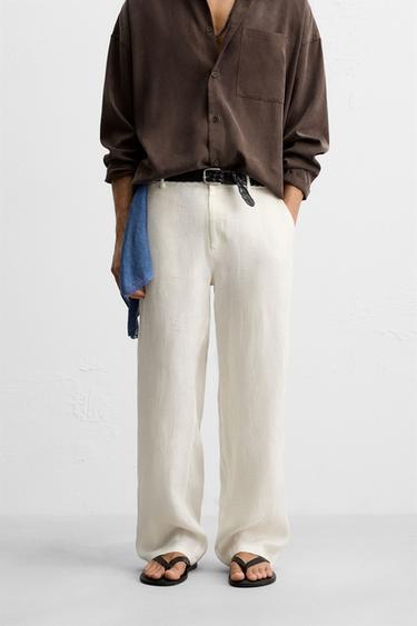 100% LINEN TROUSERS - White by Zara