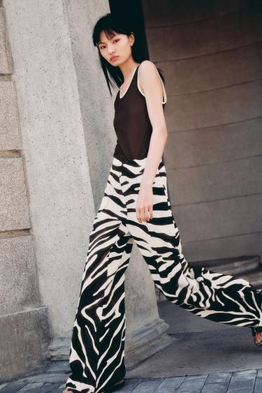 ANIMAL PRINT TROUSERS ZW COLLECTION - Ecru / Black by Zara
