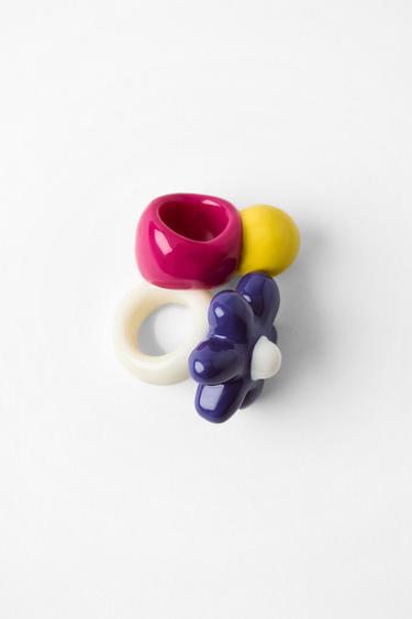 PACK OF 2 RESIN RINGS WITH 100% FLOWER BALL - Multicoloured by Zara