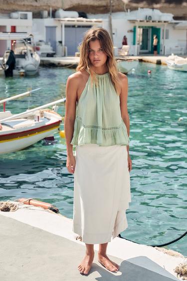 EMBROIDERED GAUZE TOP - Sea green by Zara