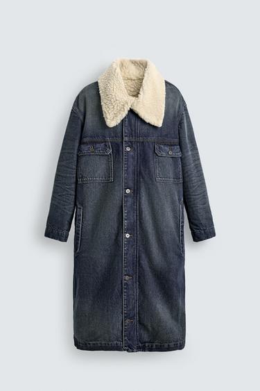 DENIM COAT WITH CONTRAST FAUX SHEARLING X SR_A - Mid-blue by Zara