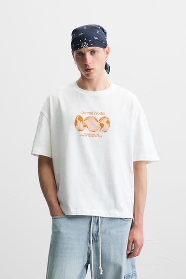 T-SHIRT WITH CONTRAST PRINTS - Oyster-white by Zara