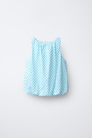 VOLUMINOUS POLKA DOT TOP - Light blue by Zara