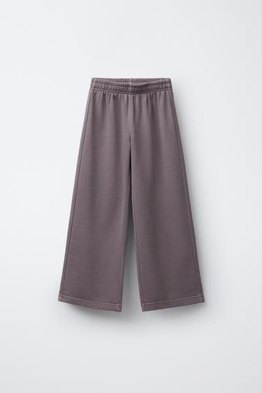WASHED-EFFECT WIDE-LEG TROUSERS - Plum by Zara
