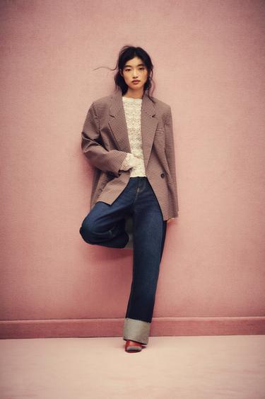 OVERSIZE DOUBLE-BREASTED GINGHAM BLAZER - Pink by Zara