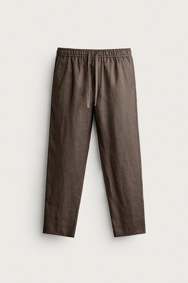 100% LINEN RELAXED FIT TROUSERS - Brown / Taupe by Zara
