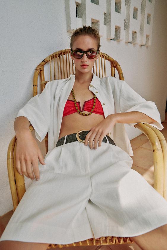 BELTED DARTED BERMUDA SHORTS - White by Zara - Image 0