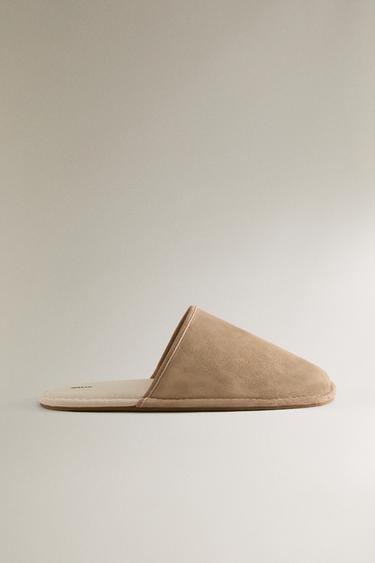 LEATHER MULE SLIPPERS - Taupe Grey by Zara