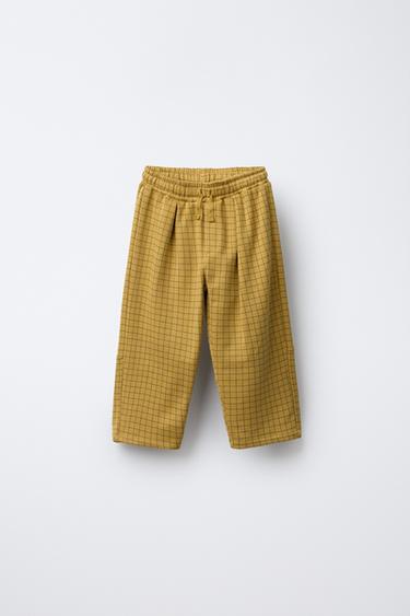 STRAIGHT-LEG CHECK PLUSH TROUSERS - Mustard by Zara - Image 0