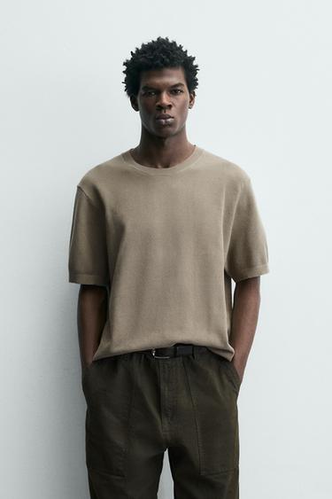 RELAXED FIT KNIT T-SHIRT - camel by Zara