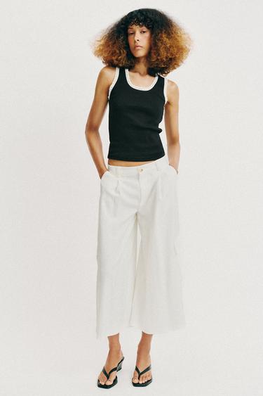 TOP WITH LACE DETAIL - Black / White by Zara