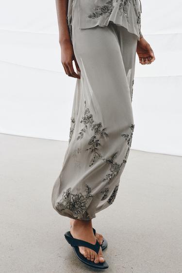 EMBROIDERED SAROUEL TROUSERS - Light grey by Zara
