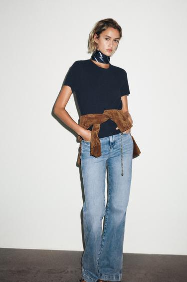 PLAIN KNIT SHORT SLEEVE TOP - Navy blue by Zara - Image 0